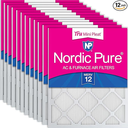 Nordic Pure 18x24x1 (Actual Size: 17 1/2 x 23 1/2 x 3/4) Tru Mini Pleat MERV 12 AC Furnace Air Filters – 2.5X More Media for Longer-Lasting, High-Efficiency Filtration - 12 Pack