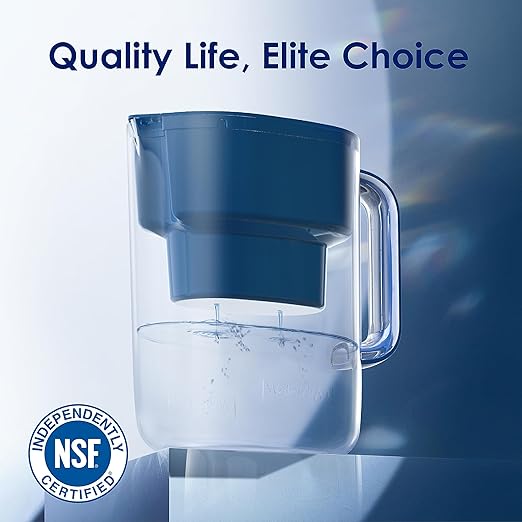 Waterdrop Water Filter Pitcher with 1 Filter, 200-Gallon Long-Life, 10-Cup Large Water Filter Pitcher, NSF Certified, 5X Times Lifetime, Reduces PFOA/PFOS, Chlorine, Classic Blue