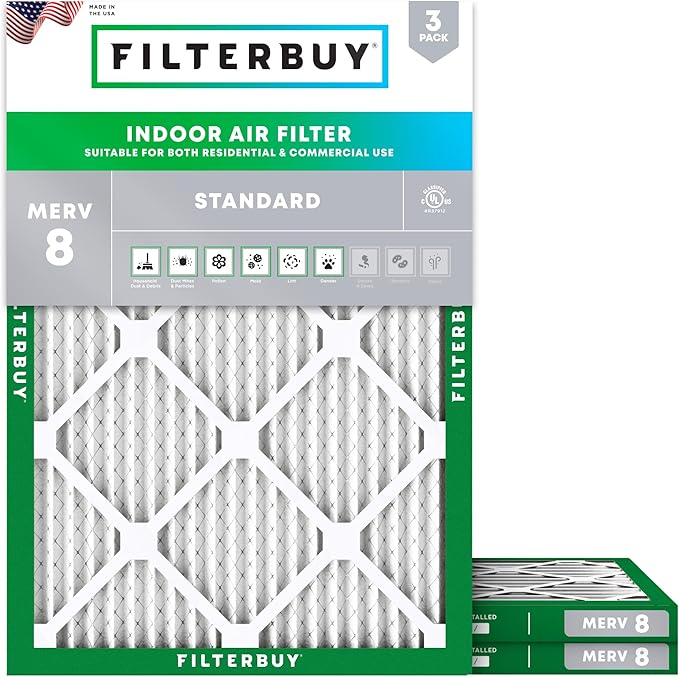 Filterbuy 17.25x23.25x1 Air Filter MERV 8 (MPR 700) Dust Defense Replacement (3-Pack), Electrostatic Pleated HVAC AC Furnace Filters, Made in USA (Actual Size: 17.25 x 23.25 x 0.75)
