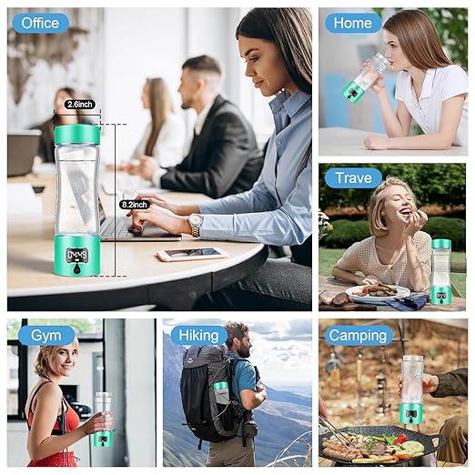 Hydrogen Water Bottle Generator with SPE/PEM Technology, Portable H2 Water Ionizer Machine, Birthday,Xmas Gift for Family Friends Office Travel Sports (Green, 9.05*Φ2.63in)