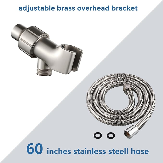 Shower Head with Handheld 7 Spray Combo,Hand Held Showerhead with On/Off Switch,High Pressure Detachable Shower Heads with 60" Long Hose (Brushed Nickel)