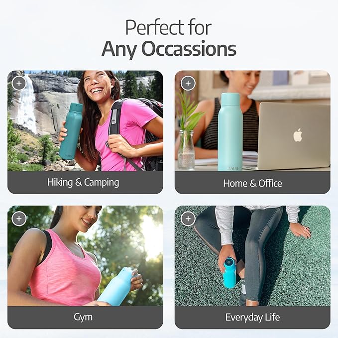 UV self-Cleaning and Water-Purifying Bottle -18.6 Ounce Insulated Rechargeable Stainless-Steel Tumbler w/Safety Lock Prevents Accidental Exposure for Outdoor and Emergency use