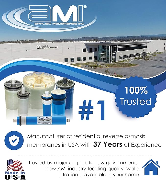 APPLIED MEMBRANES INC. 200 GPD Reverse Osmosis Membrane | RO Membrane Water Filter Replacement for Reverse Osmosis Water Filtration System | 1.8” x 12” Universal Compatibility | Made in USA
