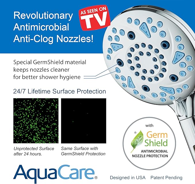 AquaCare High Pressure 6-way Dual Shower Head Combo with Built-in Filter & Power Wash - Clean Tub, Tile & Pets. Remove Chlorine, Lead & Toxins from Water to Protect Skin, Hair, & Nails. Chrome Finish