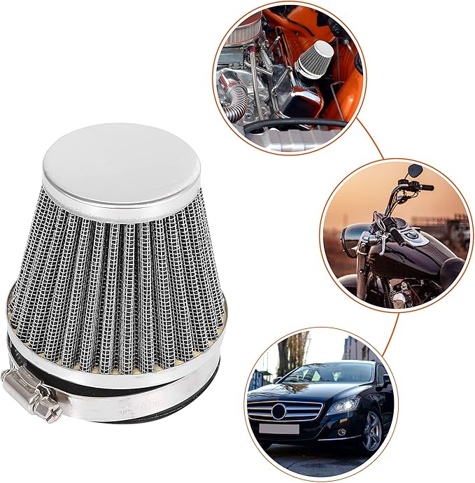 Motoforti 4pcs Universal 60mm Air Filter Cleaner Round Tapered Replacement for Motorcycle Black