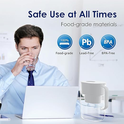 Waterdrop Water Filter Pitcher with 1 Filter, 200-Gallon Long-Life, 10-Cup Large Water Filter Pitcher, NSF Certified, 5X Times Lifetime, Reduces PFOA/PFOS, Chlorine, White