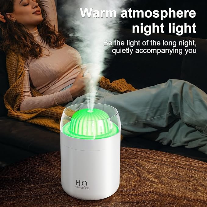 Small Humidifier for Plants, 500ml Cool Mist Desk Humidifier with Night Light, Ball Cactus Mini Humidifiers, Whisper-Quiet Operation, Two Spray Modes, Auto Shut-Off for Bedroom, Babies Room, Travel