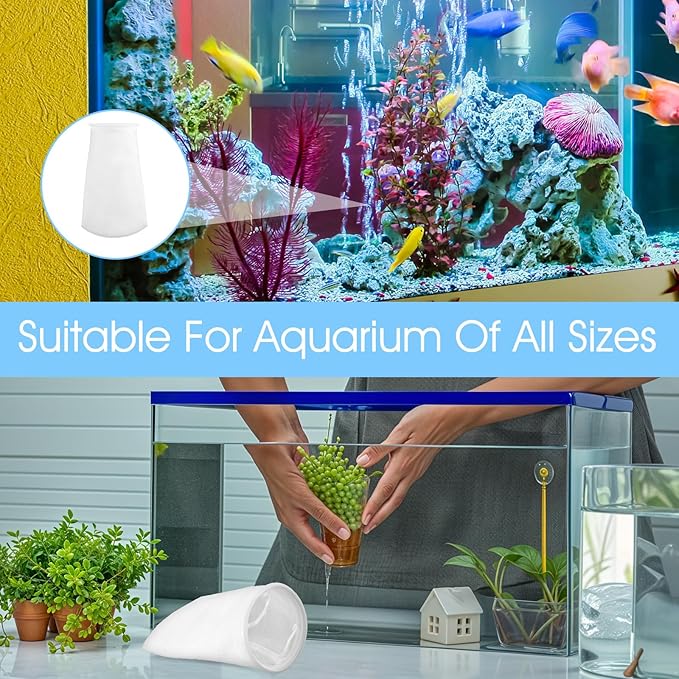 6 Pcs High Flow Filter Media Bag - Drawstring Filter Sock Rectangle Filters Sock, Aquarium-Filter Bags for Fish Tank Freshwater Saltwater Aquariums (White)