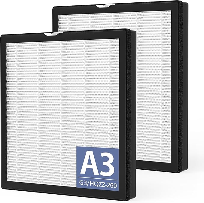G3 Air Purifier Repalcement Filter Compatible with AMEIFU G3 Sferf-30 (FXAP2W), for VEWIOR A3, For Tailulu HQZZ-260 Air Purfier, 3-in-1 True HEPA Air Cleaner Filter, 2 Pack