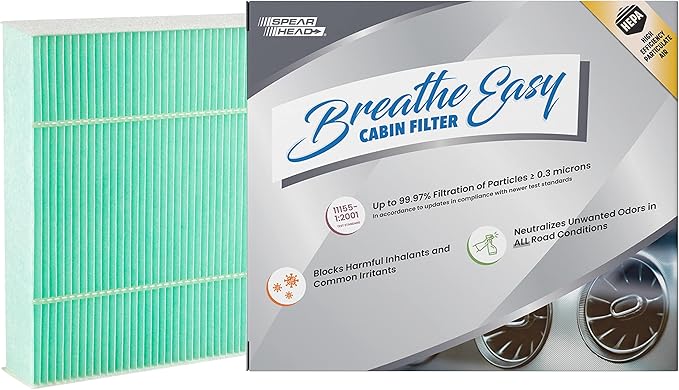 Spearhead HEPA Breathe Easy Cabin Filter, Up to 99.97% Filtration of 0.3 Micron Particles w/No Airflow Reduction (BE-775BH)