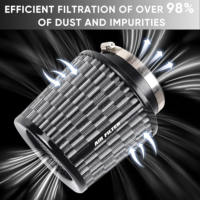 4 Inches Cold Air Intake Filter 3" or 3.5" or 4" High Performance Washable Clamp-On Replacement Cone Air Filter 3 in 1 Size Carbon Fiber Pattern
