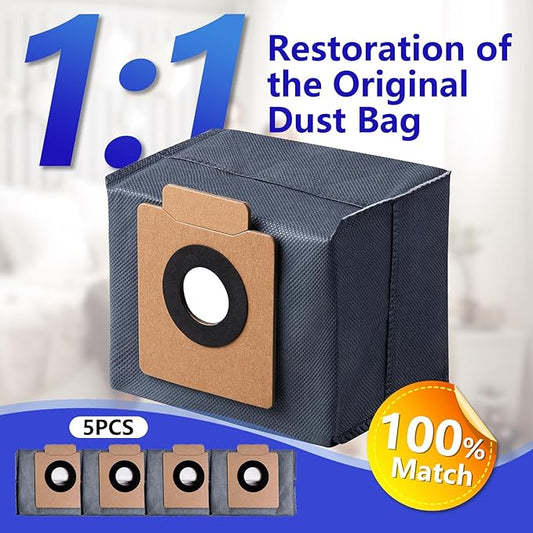 5 PCS 1:1 Dust Bags for Eufy X10 Pro Omni Robot Vacuum Cleaner & X8 Pro, 1:1 Restoration of The Original, AddDeodorizing Materials, Anti-odor,Large Capacity, Durable