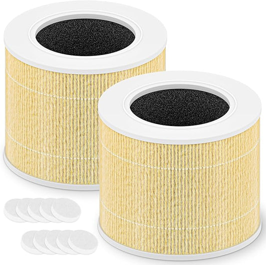 Core Mini Pet Care Replacement Filter for LEVOIT Core Mini and Core Mini-P Air Purifier, 3-in-1 H13 True HEPA High-Efficiency Activated Carbon, Core Mini-RF-PA, 2 Filter & 10 Fragrance Sponge, Yellow