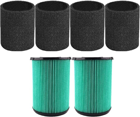 2 Pack VF6000 Filter for Ridgid Shop Vac 5-20 Gallon Wet Dry Vacuums WD5500 WD0671 WD6425 WD7000 WD1280 WD1851 WD1680 WD1956 RV2400A 1400RV RV2600B（with 4pcs Foam Sleeve）