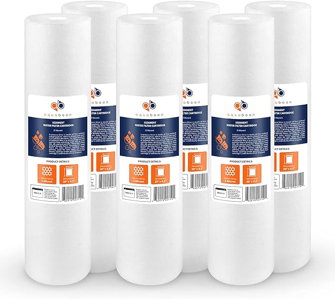 Aquaboon 5 Micron 20 x 4.5 Whole House Sediment Filter Cartridge 20 inch Water Filter Replacement Compatible with DGD-5005-20, FP25B, AP810-2, 6-Pack