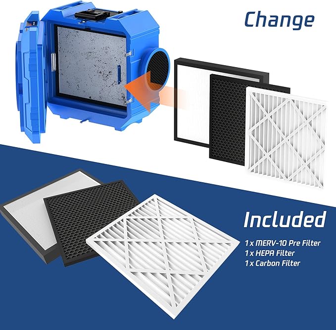 Hepa Air Scrubber Commercial Air Purifier with 3-Stage Filtration Negative Air Machine Industrial Air Purifier for Heavy Duty, 550CFM