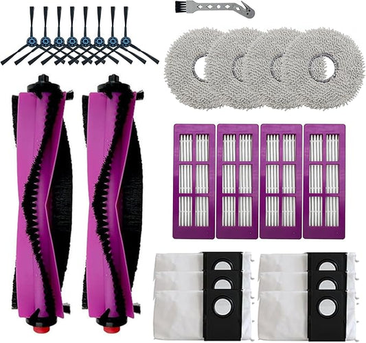 25-Piece Replacement Parts Kit for Eureka J15 Pro Ultra Robot Vacuum and Mop - 2 Main Roller Brushes, 8 Side Brushes, 4 HEPA Filters, 6 Dust Bags, 4 Mop Pads, 1 Ceaning Tool, 3-Month Supply