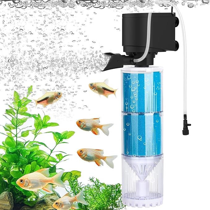 fishkeeper Aquarium Filter, Fish Tank Filter with Adjustable Bubble Output, Ultra Silent Filtration/Oxygenation/Circulation & Physical Sponge Double Filtration for 25 to 75 Gallon Tank