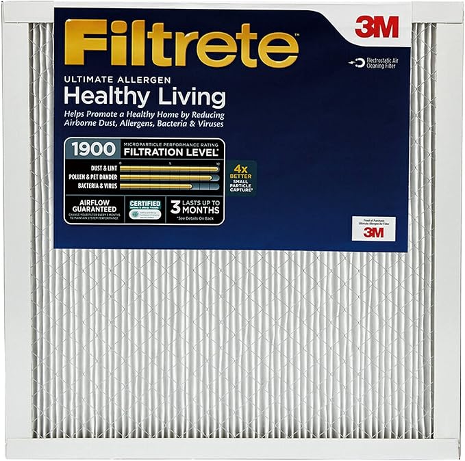 Filtrete 20x20x1 AC Furnace Air Filter, MERV 13, MPR 1900, Premium Allergen, Bacteria & Virus Filter, 3-Month Pleated 1-Inch Electrostatic Air Cleaning Filter, 2-Pack (Actual Size 19.69x19.69x0.78 in)