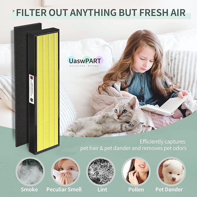 [Pet Care] Uaswpart FLT5000 Filter C Replacement Compatible with Germ-Guardian Filter Replace AC5000E AC5250PT AC5300B AC5350B AC5350W CDAP5500BCA and More, 4x H13 HEPA with Carbon+4x Pre-Filters