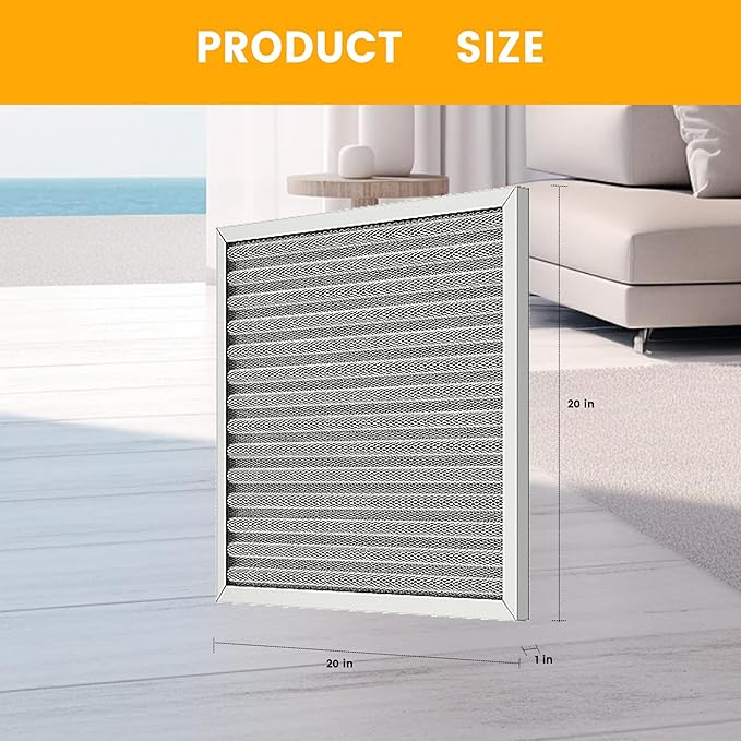 20x20x1 HVAC Furnace Air Filter, Lasts a Lifetime, Washable, the Last HVAC Filter You Will Ever Buy, Breathe Safely at Home or in the Office,Merv 8