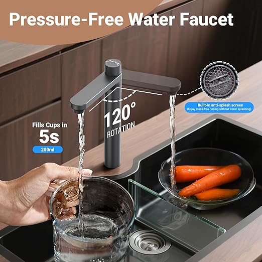 Ecoviva 0.01μm Ultra-Filtration Under Sink Water Filter System, 800G Tankless Water Filtration System, No Electricity & Zero Waste, Filters Heavy Metals, Includes Faucet, No Drilling Required(NOT RO)