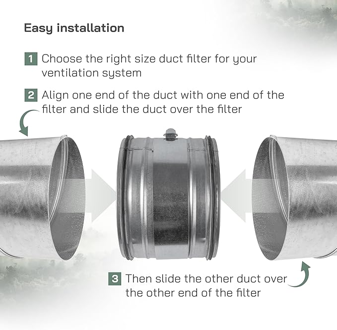 Vent Systems 8" Inch Inline Air Filter - Duct Filter - G4 Class Filtration Purifier System with Steel Mesh Screen - Air Vent Filters for Dust Collection/Air Purification - Rigid/Flexible Vent Hose