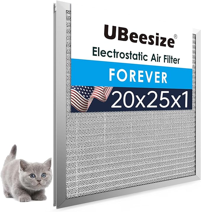 UBeesize 20x25x1 Reusable Electrostatic Air Filter HVAC AC Furnace Filter,MERV 8,Washable, Lasts a Lifetime,Permanent Air Filter,Breathe Fresher,Home And Office(Actual Size:19.75x24.65x0.82 Inch)