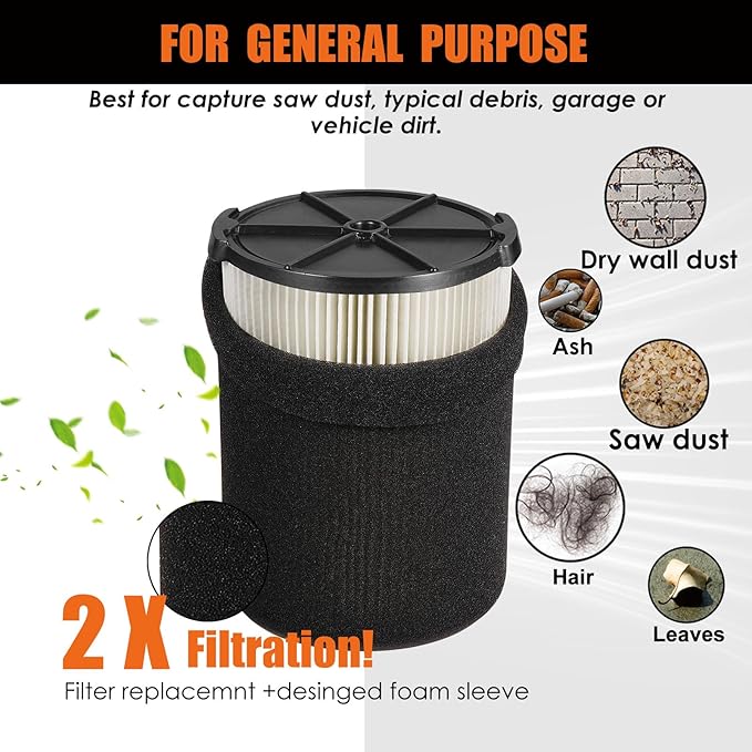 VF4000 Replacement Filter for Ridgid Shop Vacuums 5-20 Gallon, Universal VF4000 Filter Fits Rigid Wet Dry Vac/Husky Shop Vacuum Filter 6-9 Gallon with Foam Sleeves-1 Pack
