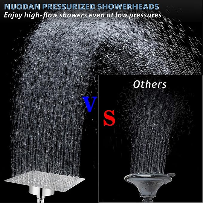 High Pressure Rain Shower Head with Filtered - 8" All Metal Square Showerhead Filter for Remove Chlorine and Harmful Substances, Chrome