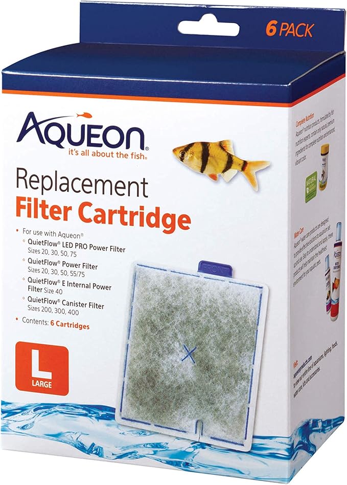 Aqueon Replacement Filter Cartridges Large (6 pack), Ensure Even Distribution of Activated Carbon, 25% More Activated Carbon, Easy Installation