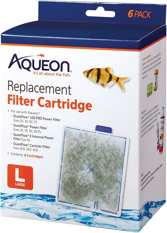Aqueon Replacement Filter Cartridges Large (6 pack), Ensure Even Distribution of Activated Carbon, 25% More Activated Carbon, Easy Installation