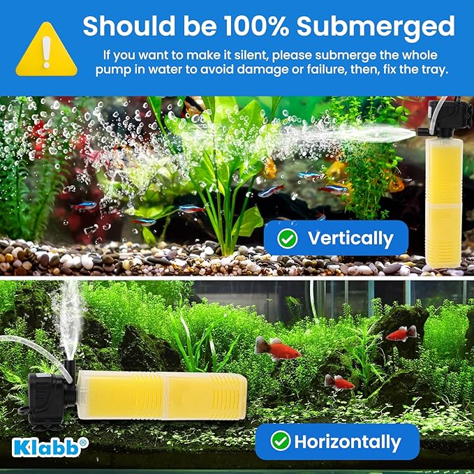 Klabb Aquarium Filter 40-100 Gal Tanks Submersible Internal Fish Tank Filters Large Tank Pond Clear for 320 GPH 4 in 1 Biochemical Filtration 1.2 m Lift Wavemaker and Air Supply 110V 60Hz