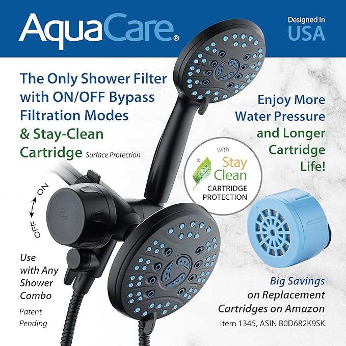 Skin & Hair - World's Most Advanced Shower Filter for Combos with ON/OFF Filtration Modes, Instant Cartridge Reload, Built-in Water Diverter, Stay-Clean Enriched KDF Cartridge/Matte Black
