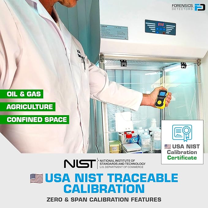 H2S Monitor by Forensics | USA NIST Calibration & Certificate | Dust & Explosion Proof | USB Recharge | Sound, Light and Vibration Alarms | 0-100ppm H2S |