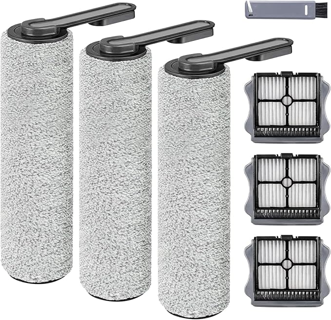 Roller Brush and Filters Replacement Compatible with Tineco Floor ONE S5/Floor One S5 Pro Cordless Vacuum Cleaner,Replacement Parts Include 3 Brush Rollers, 3 Filters