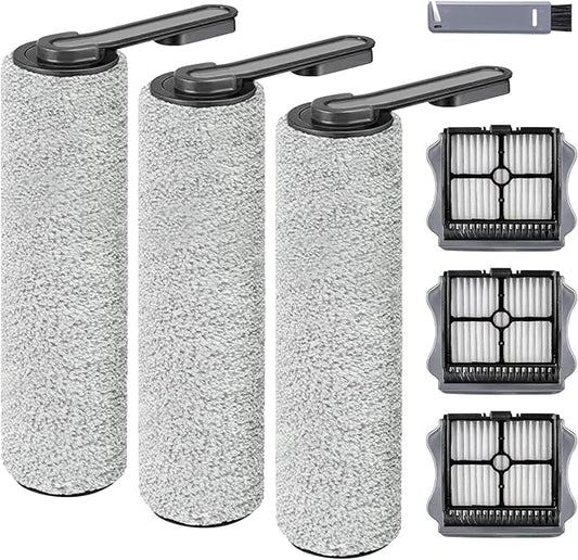 Roller Brush and Filters Replacement Compatible with Tineco Floor ONE S5/Floor One S5 Pro Cordless Vacuum Cleaner,Replacement Parts Include 3 Brush Rollers, 3 Filters