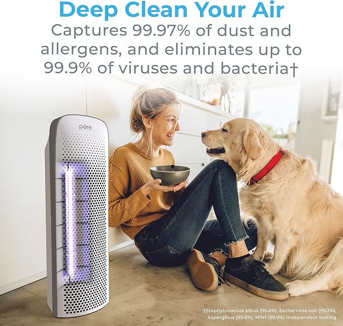 Pure Enrichment PureZone Elite True HEPA Large Room Tower Air Purifier with Air Quality Monitor, 4 Stage Filtration and UV-C Light, Helps Destroy Bacteria, Smoke, Pollen & Dust (Graphite)