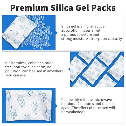 10/20/50 Gram(50 Packs) Moisture Absorbers, Premium Silica Gel Packs, Silica Packets for Storage, Silica Gel Desiccant Packets Food Safe for Moisture Control