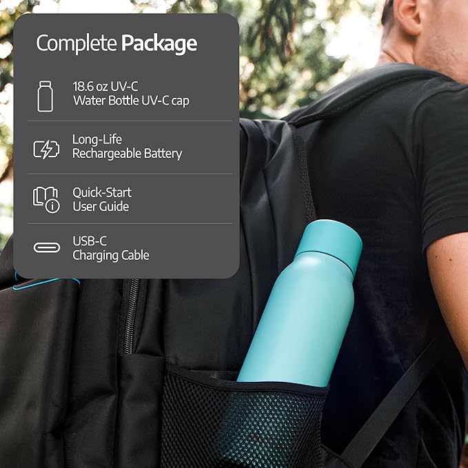 UV self-Cleaning and Water-Purifying Bottle -18.6 Ounce Insulated Rechargeable Stainless-Steel Tumbler w/Safety Lock Prevents Accidental Exposure for Outdoor and Emergency use