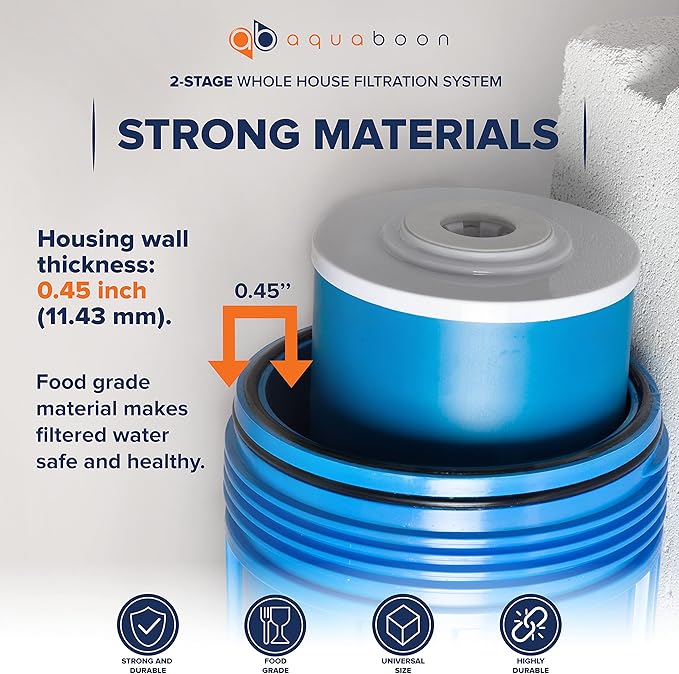 2-Stage Whole Home Water Filtering System Chlorine & Sediment Reducing, 20x4.5 GAC & Sediment Filters Included with Gauge & Release, Wrench, Bracket