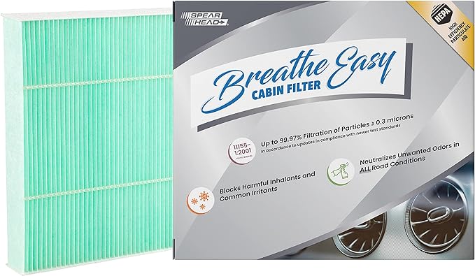 Spearhead HEPA Breathe Easy Cabin Filter, Up to 99.97% Filtration of 0.3 Micron Particles w/No Airflow Reduction (BE-134H)