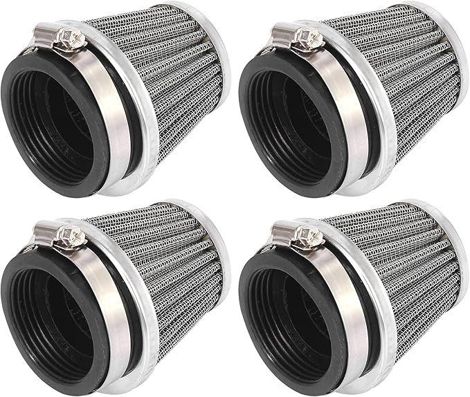 Motoforti 4pcs Universal 50mm Air Filter Cleaner Round Tapered Replacement for Motorcycle Black