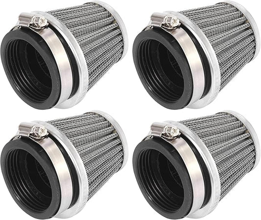 Motoforti 4pcs Universal 50mm Air Filter Cleaner Round Tapered Replacement for Motorcycle Black