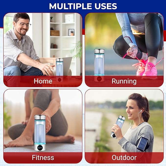 LevelUpWay - Hydrogen Generator Water Bottle SPE PEM Technology Water Ionizer (Classic, Silver - LED)