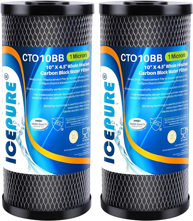 ICEPURE 10"X4.5",1 Microns Whole House Sediment Activated Carbon Water Filter Compatible with Dupont WFHDC8001, EP Series,EPM Series, CB-BB-10, GE FXHTC, GXWH40L, GXWH35F, GNWH38S, CTO10BB,2PACK