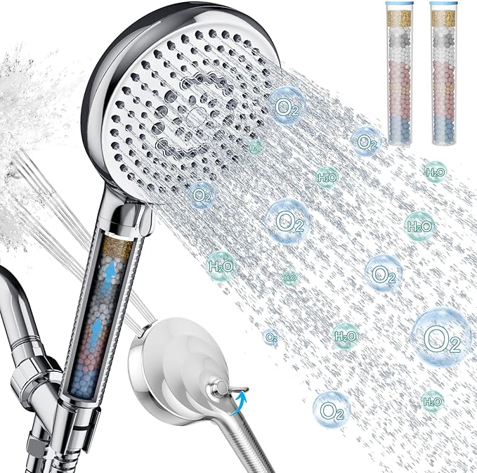 Filtered Shower Head with Handheld, 10 Spray Mode High Pressure Shower Head with Filters, Shower Filter Head for Hard Water, Powerful Spray for Cleaning, 2 Replaceable Filters Included, Chrome