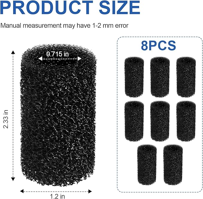 Filter Sponge for Marina Aquarium Shrimp Fry Fish Tank Filter Intake,Replacement Foam Aquarium Filter Media Fit for Marina S10, S15 and S20 Filter Models, Protects Baby Fish & Shrimp, A296-8Pack