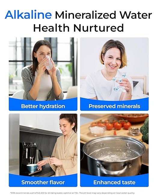 Waterdrop G5P500A Alkaline Mineral pH+ Reverse Osmosis Water Filter, NSF/ANSI 372 Certified, 8 Stage Reverse Osmosis System, 500G RO Water Filtration System, 2:1 Pure to Drain, Reduces TDS, BPA Free