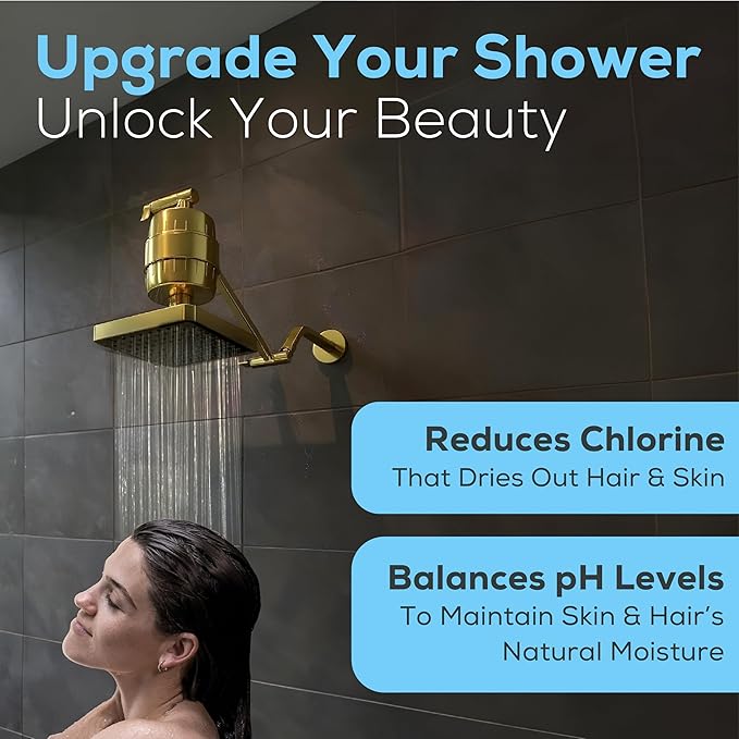 SparkPod 23 Stage Shower Head Filter for Dry Hair and Skin - High Output Universal Shower Filters to Remove Toxic Chemicals, Chlorine & Heavy Metals (Egyptian Gold)